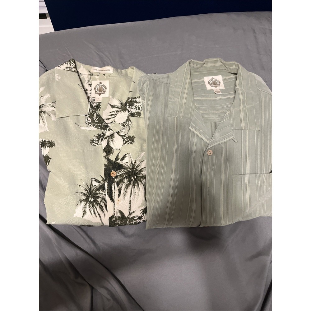 Paradise‎ Collection Mens L Silk Hawaiian Floral Shirt Button Up Shirt Lot Of 2